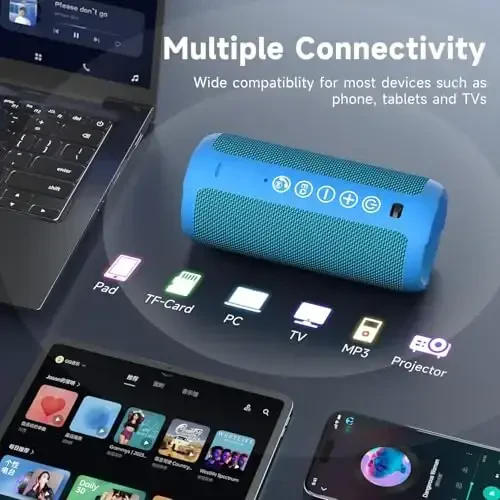 Ortizan Portativ Bluetooth Kolonkalari, IPX7 Suvga chidamli Simsiz Tashqi Kolonka 24W Baland Stereo Tovush va Bluetooth 5.3, Chuqur Bass, RGB Chiroqlar, Dual Ulanish, Uy, Bayram uchun 30H O'yin Vaqti - 5