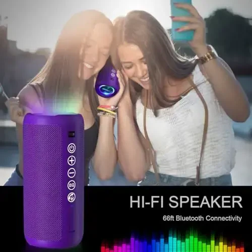 Ortizan Portable Bluetooth Speaker: IPX7 Waterproof, 24W Loud Sound, Deep Bass, Bluetooth 5.3, LED Lights, Wireless Stereo Pairing, 30H Playtime, for Home/Outdoor/Party/Beach, Birthday Gift (Purple) - 6