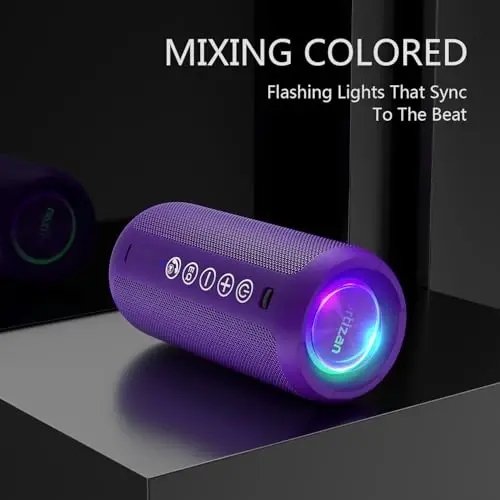 Ortizan Portable Bluetooth Speaker: IPX7 Waterproof, 24W Loud Sound, Deep Bass, Bluetooth 5.3, LED Lights, Wireless Stereo Pairing, 30H Playtime, for Home/Outdoor/Party/Beach, Birthday Gift (Purple) - 3