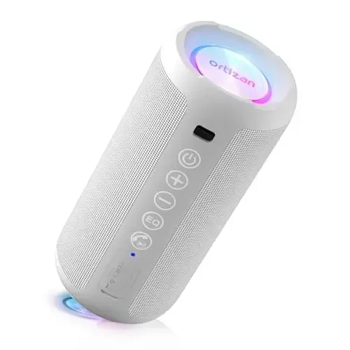 Ortizan Portable Bluetooth Speaker: IPX7 Waterproof, 24W Loud Sound, Deep Bass, Bluetooth 5.3, LED Lights, Wireless Stereo Pairing, 30H Playtime, for Home/Outdoor/Party/Beach, Birthday Gift (White) 