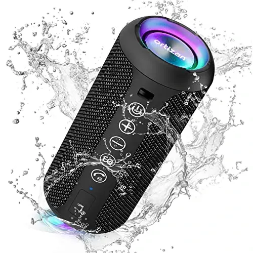 Ortizan Portable Bluetooth Speaker x Stocking Stuffers: IPX7 Waterproof, Wireless, Big Sound, Deep Bass, Dual Pairing, 30H Playtime, White Elephant Gift for Adults Men Women Teen Boys Girls (Black) - 1