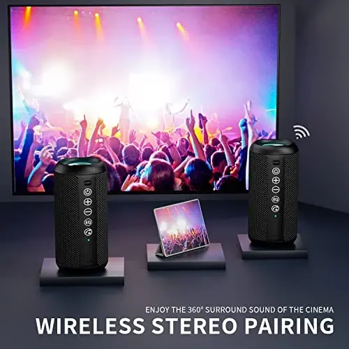 Ortizan Portable Bluetooth Speaker x Stocking Stuffers: IPX7 Waterproof, Wireless, Big Sound, Deep Bass, Dual Pairing, 30H Playtime, White Elephant Gift for Adults Men Women Teen Boys Girls (Black) - 3