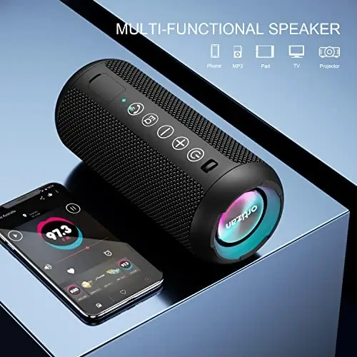 Ortizan Portable Bluetooth Speaker x Stocking Stuffers: IPX7 Waterproof, Wireless, Big Sound, Deep Bass, Dual Pairing, 30H Playtime, White Elephant Gift for Adults Men Women Teen Boys Girls (Black) - 4