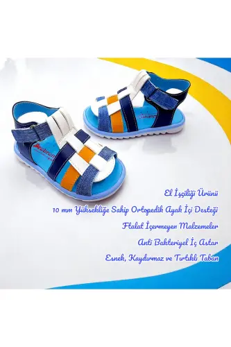 Ortopedik Erkek Ilk Adım Bebek Ve Çocuk Sandaleti Cabrio S. Gcmcbr2415 Beyaz Lacivert Kot - Beyaz Lacivert Kot - BEEBRON (1)
