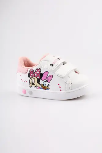 Ortopedik Işıklı Cırt Cırtlı Hafif Rahat Yumuşak Esnek Kız Bebek İlk Adım Ayakkabısı Yeni Sezon 2025-Pembe Beyaz Dck - 4