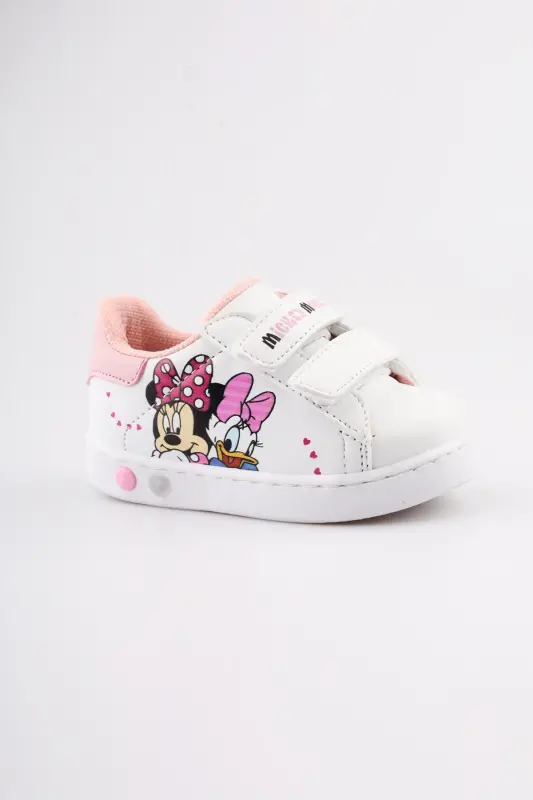 Ortopedik Işıklı Cırt Cırtlı Hafif Rahat Yumuşak Esnek Kız Bebek İlk Adım Ayakkabısı Yeni Sezon 2025-Pembe Beyaz Dck - 4