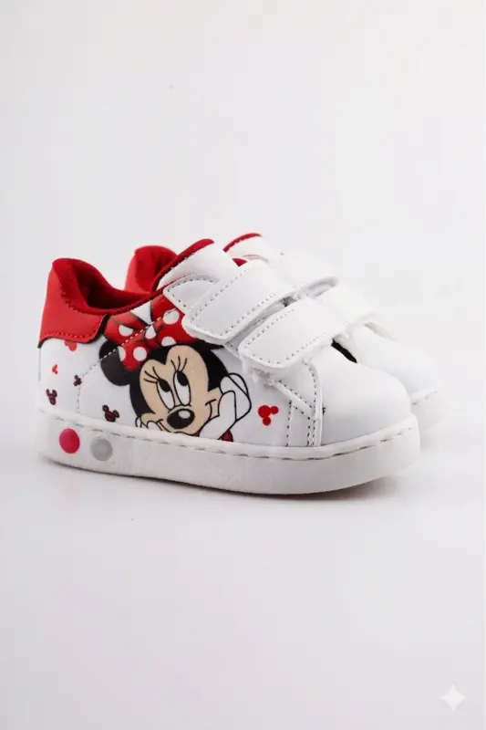 Ortopedik Işıklı Cırt Cırtlı Hafif Rahat Yumuşak Esnek Kız Bebek İlk Adım Ayakkabısı Yeni Sezon 2026-Beyaz Kırmızı Mck - 3