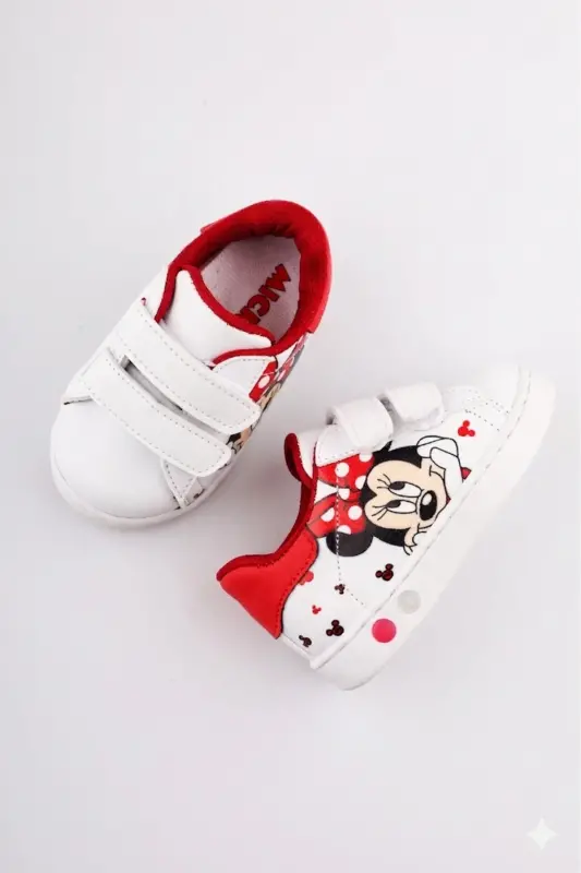 Ortopedik Işıklı Cırt Cırtlı Hafif Rahat Yumuşak Esnek Kız Bebek İlk Adım Ayakkabısı Yeni Sezon 2026-Beyaz Kırmızı Mck - 5