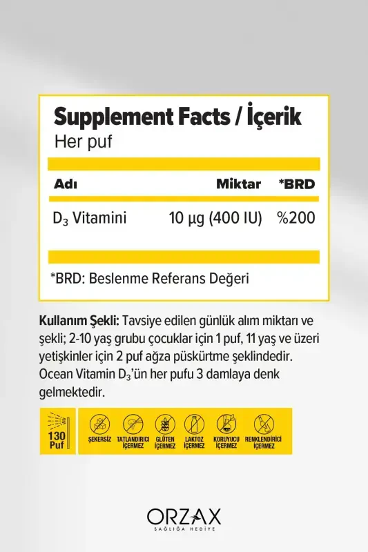 Orzax Vitamin D3 400IU Sprey 20ml - 2