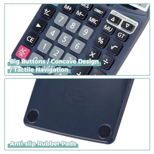 OSALO 12 Digits Desktop Calculator Extra Large LCD Display with VAT Tax Big Button, Dual Solar Power and Battery, Basic Calculator for Office, Home, School (DJ-120D Deep Blue) - 4