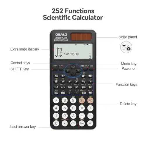 OSALO Scientific Calculator 252 Functions 2-line Written Display & Battery Solar Calculators for Secondary Students (OS-82ES-2) - 5