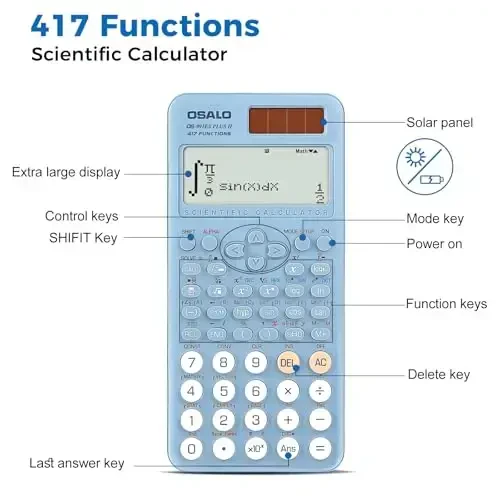 OSALO Scientific Calculator 417 Function 2 Line 10+2 Digits Written Display Solar and Battery Calculators for Students Secondary School College Blue (OS 991ES Plus 2nd Edition) - 5