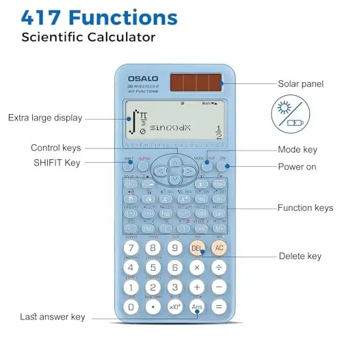 OSALO Scientific Calculator 417 Function 2 Line 10+2 Digits Written Display Solar and Battery Calculators for Students Secondary School College Blue (OS 991ES Plus 2nd Edition) - 5