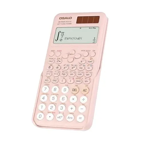 OSALO Scientific Calculator 417 Function 2 Line Written Display 10+2 Digits Solar and Battery Calculators for Students Secondary School College Pink (OS 991ES II) - OSALO