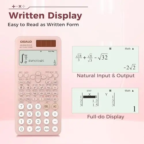 OSALO Scientific Calculator 417 Function 2 Line Written Display 10+2 Digits Solar and Battery Calculators for Students Secondary School College Pink (OS 991ES II) - OSALO (1)