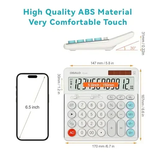 OSALO Desktop Calculator Extra Large Display 12-Digit Big Buttons Accounting Calculators Battery & Solar for Office Business (FQ-450 Extra Large) - 3