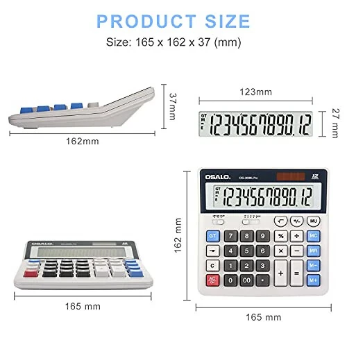 OSALO Desktop Calculator Extra Large Display 12 Digits Big Buttons Solar Accounting Calculator for Office (OS-200ML) - 3