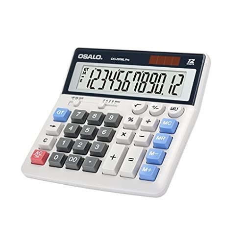 OSALO Desktop Calculator Extra Large Display 12 Digits Big Buttons Solar Accounting Calculator for Office (OS-200ML) - OSALO