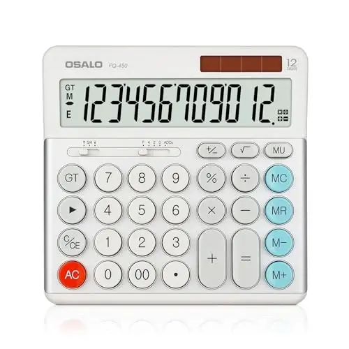 OSALO Desktop Calculator Extra Large Display 12-Digit Big Buttons Accounting Calculators Battery & Solar for Office Business (FQ-450 Extra Large) - OSALO