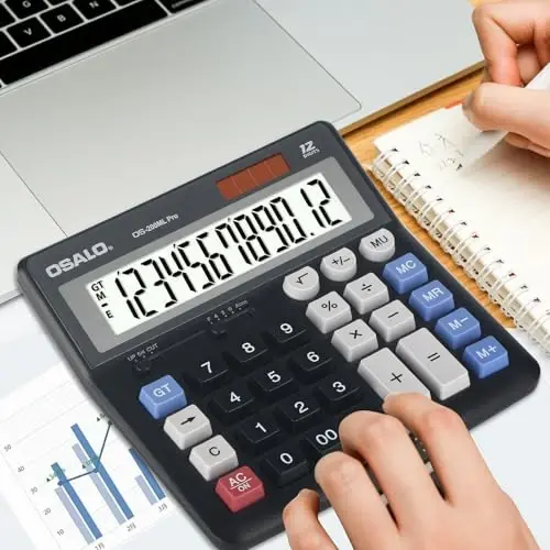 OSALO Desktop Calculator Extra Large Display 12 Digits Big Buttons Solar Accounting Calculator for Office Black (OS-200ML) - 2