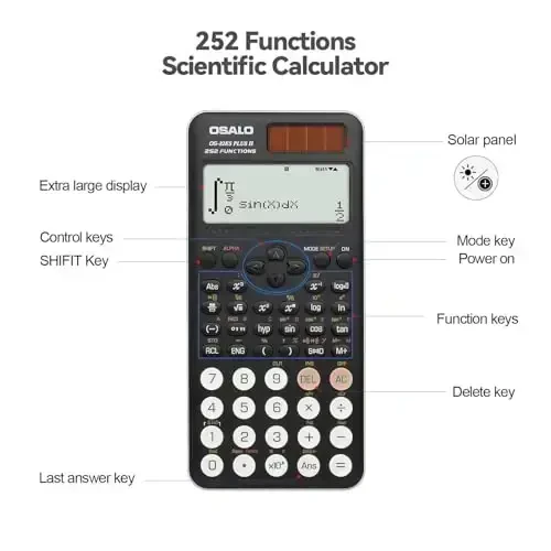 OSALO Scientific Calculator 252 Functions 2-line Written Display & Battery Solar Calculators for Secondary Students (OS-82ES-2) - 5