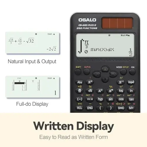 OSALO Scientific Calculator 252 Functions 2-line Written Display & Battery Solar Calculators for Secondary Students (OS-82ES-2) - 2