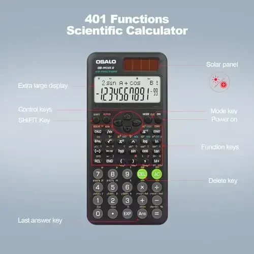 OSALO Scientific Calculator 401 Function 10+2 Digits Display Solar Battery Calculators Fraction Statistics Integral for Middle and High School College Students (OS 991MS 2nd Edition) - 2