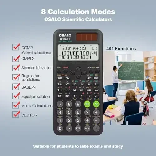 OSALO Scientific Calculator 401 Function 10+2 Digits Display Solar Battery Calculators Fraction Statistics Integral for Middle and High School College Students (OS 991MS 2nd Edition) - 3