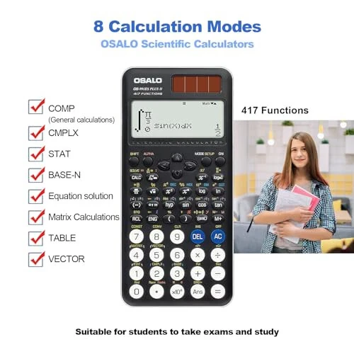 OSALO Scientific Calculator 417 Function 2 Line 10+2 Digits Written Display Solar and Battery Calculators for School College Students Secondary Black (OS 991ES Plus 2nd Edition) - 4