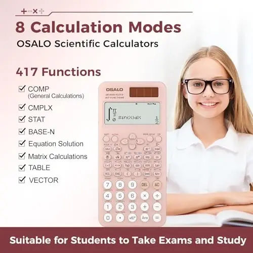 OSALO Scientific Calculator 417 Function 2 Line Written Display 10+2 Digits Solar and Battery Calculators for Students Secondary School College Pink (OS 991ES II) - 3