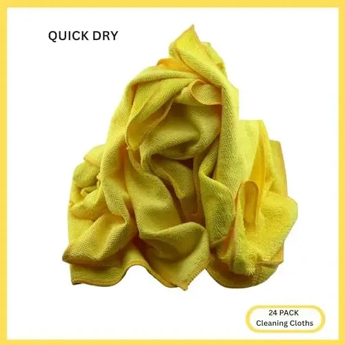 Oshxon va uy uchun mikrofiber tozalash matosi, avtomobillar uchun sochiqlar. (300 gramm) (24 dona sariq to'plam) - 4