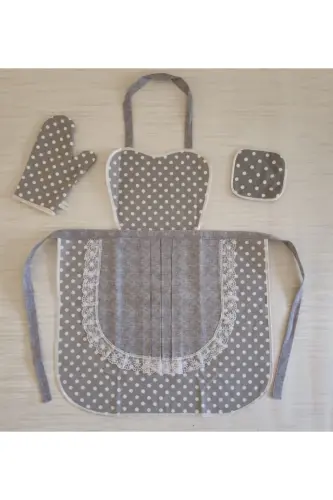 Oshxona apron tutqich qo'lqop to'plami kulrang nuqta to'plami T5643-kulrang 