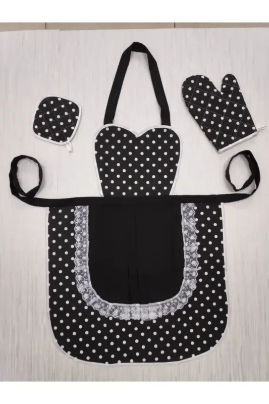 Oshxona apron tutqichi qo'lqop to'plami Qora nuqta suv o'tkazmaydigan-qora - 2