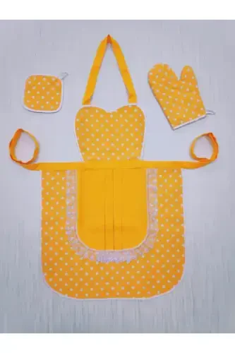 Oshxona fartugi Tutqich Qo'lqoplar To'plami Sariq Nuqtali Suv o'tkazmaydigan-SARIQ - MOT DEKOR (1)