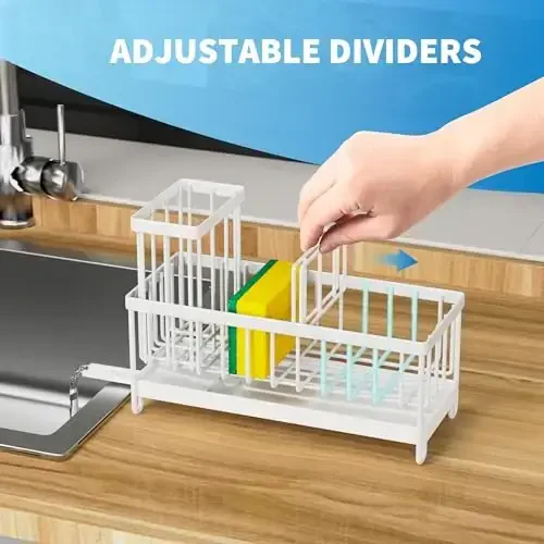 Oshxona lavabosi uchun Cisily oq gubka ushlagichi, baland cho'tka ushlagichli lavabo tashkilotchisi, oshxona usti tashkilotchilari va saqlash vositalari, zanglamaydigan 304 zanglamaydigan po'lat, sovun dispenseri tashkil qilish - 3