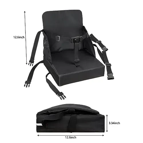 Oshxona stoli uchun Toddler Booster Seat, Stol uchun Booster Seat, 12,6x3,34 dyuymli sayohat uchun portativ baland stul, HOSEASCA chaqaloq uchun sozlanishi tasmali ixcham engil sayohat Booster Seat (qora) - 5