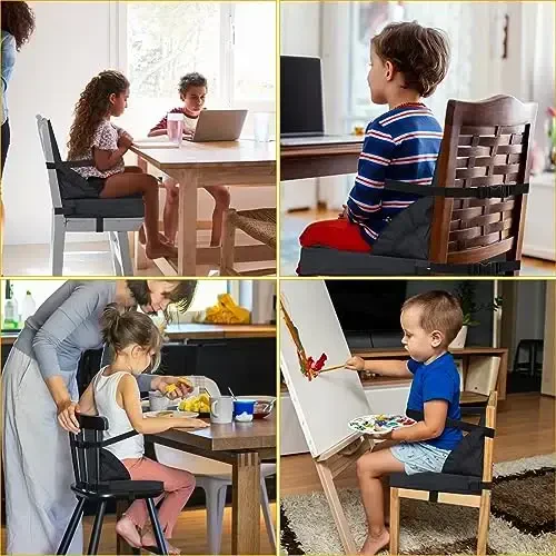 Oshxona stoli uchun Toddler Booster Seat, Stol uchun Booster Seat, 12.6x3.34 dyuymli sayohat uchun portativ baland stul, HOSEASCA ixcham yengil sayohat Booster Seat, chaqaloq uchun sozlanishi tasmali (qora) - 7