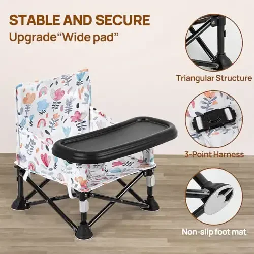 Oshxona stoli va oshxona stuli uchun Toddler Booster o'rindig'i - Yechiladigan patnisli portativ katlanadigan, chaqaloq lageri stuli 6-36 oylik ichki makon tashqi makon (yashil chiziq) - 5