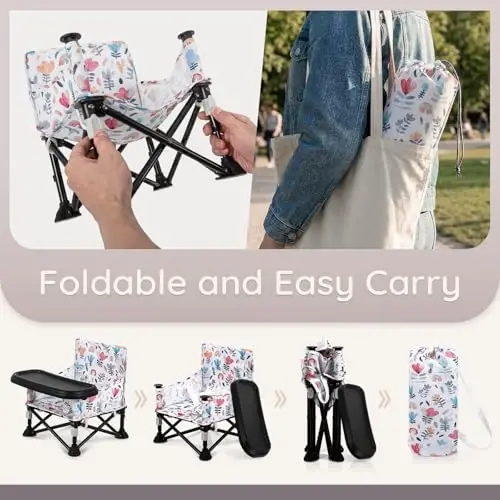 Oshxona stoli va oshxona stuli uchun Toddler Booster o'rindig'i - Yechiladigan patnisli portativ katlanadigan, chaqaloq lageri stuli 6-36 oylik ichki makon tashqi makon (yashil chiziq) - TODDLER (1)