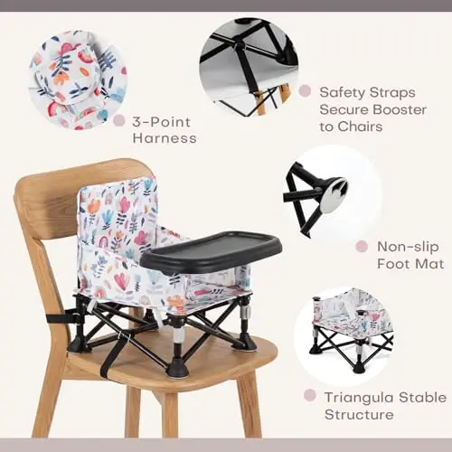 Oshxona stoli va oshxona stuli uchun Toddler Booster o'rindig'i - Yechiladigan patnisli portativ katlanadigan, chaqaloq lageri stuli 6-36 oylik ichki makon tashqi makon (yashil chiziq) - 3