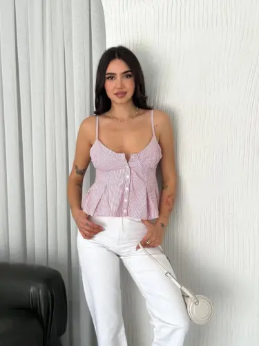 Osiladigan Dekolte Deraylli Crop - Qizil - 2