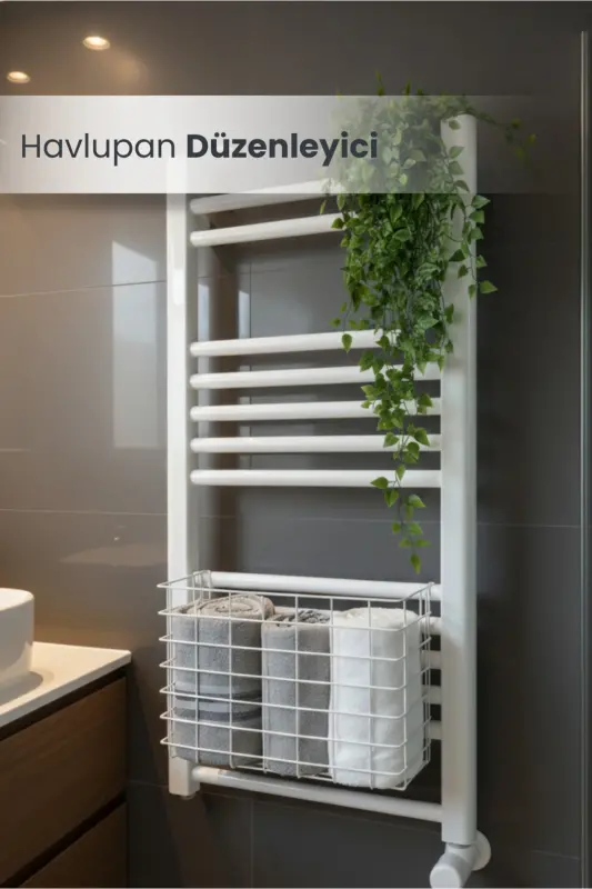 Osiladigan sochiq panjarasi, hammom sochiqni quritgich savati, hojatxona qog'ozi uchun oq rangli organizer. - ORVILA