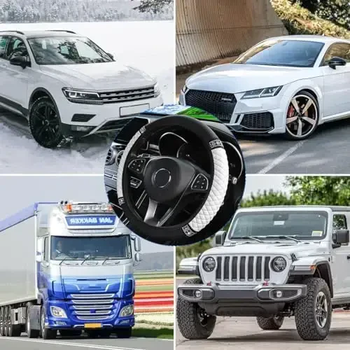 Osilly Bling Car Steering Wheel Cover, 15 Inch Rhinestones Soft Leather Elastic Steering Wheel Protector, Sparkly Crystal Diamond for Women Girls (White) - 6