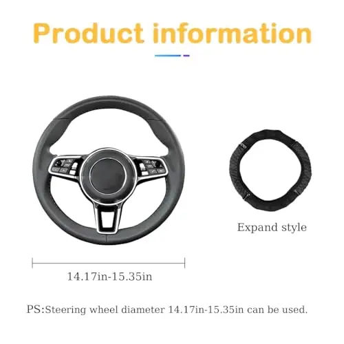 Osilly Bling Car Steering Wheel Cover, 15 Inch Rhinestones Soft Leather Elastic Steering Wheel Protector, Sparkly Crystal Diamond for Women Girls, Car Interior Accessories for Most Cars (Black) - OSILLY (1)