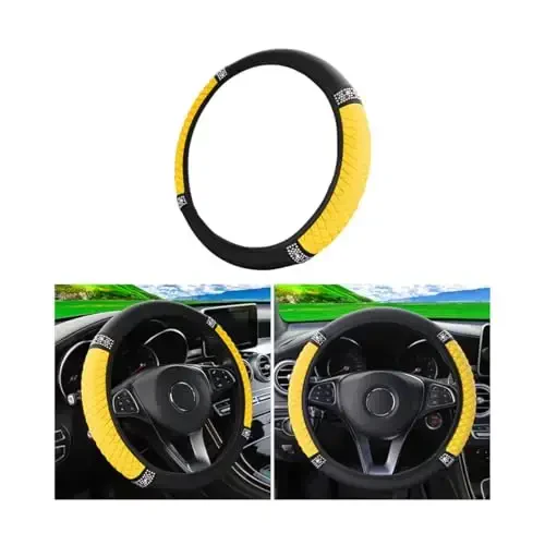 Osilly Bling Car Steering Wheel Cover, 15 Inch Rhinestones Soft Leather Elastic Steering Wheel Protector, Sparkly Crystal Diamond for Women Girls (Yellow) 