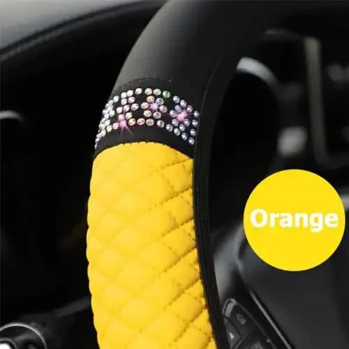Osilly Bling Car Steering Wheel Cover, 15 Inch Rhinestones Soft Leather Elastic Steering Wheel Protector, Sparkly Crystal Diamond for Women Girls (Yellow) - 4