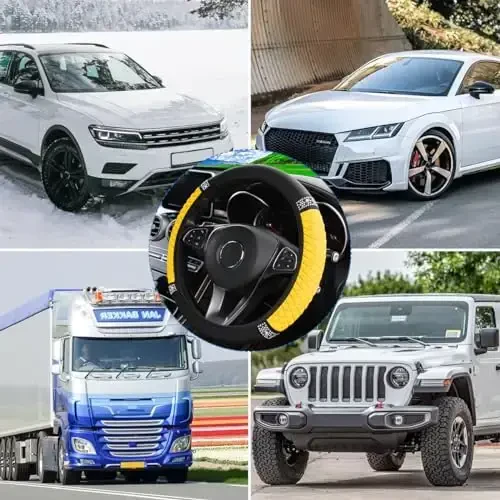 Osilly Bling Car Steering Wheel Cover, 15 Inch Rhinestones Soft Leather Elastic Steering Wheel Protector, Sparkly Crystal Diamond for Women Girls (Yellow) - 6