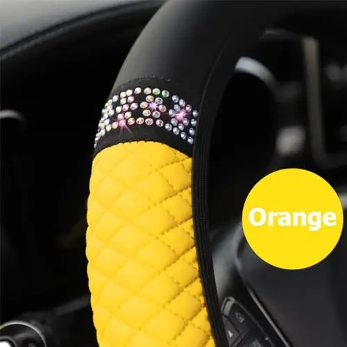 Osilly Bling Car Steering Wheel Cover, 15 Inch Rhinestones Soft Leather Elastic Steering Wheel Protector, Sparkly Crystal Diamond for Women Girls (Yellow) - 4