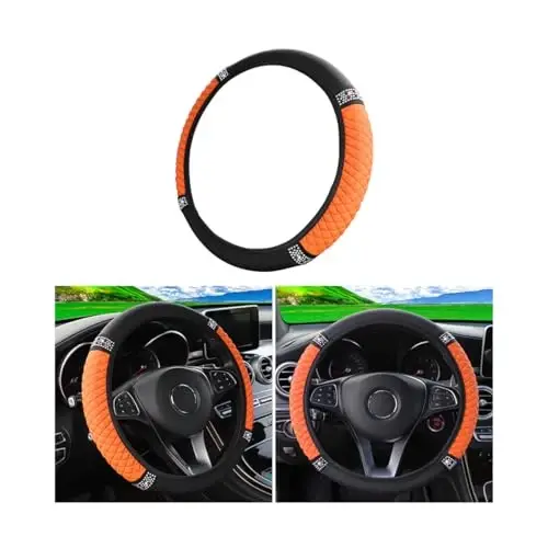 Osilly Bling Car Steering Wheel Cover, 15 Inch Rhinestones Soft Leather Elastic Steering Wheel Protector, Sparkly Crystal Diamond for Women Girls (Orange) 