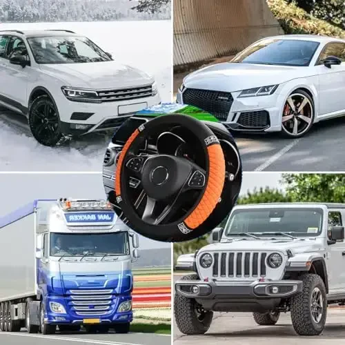 Osilly Bling Car Steering Wheel Cover, 15 Inch Rhinestones Soft Leather Elastic Steering Wheel Protector, Sparkly Crystal Diamond for Women Girls (Orange) - 6